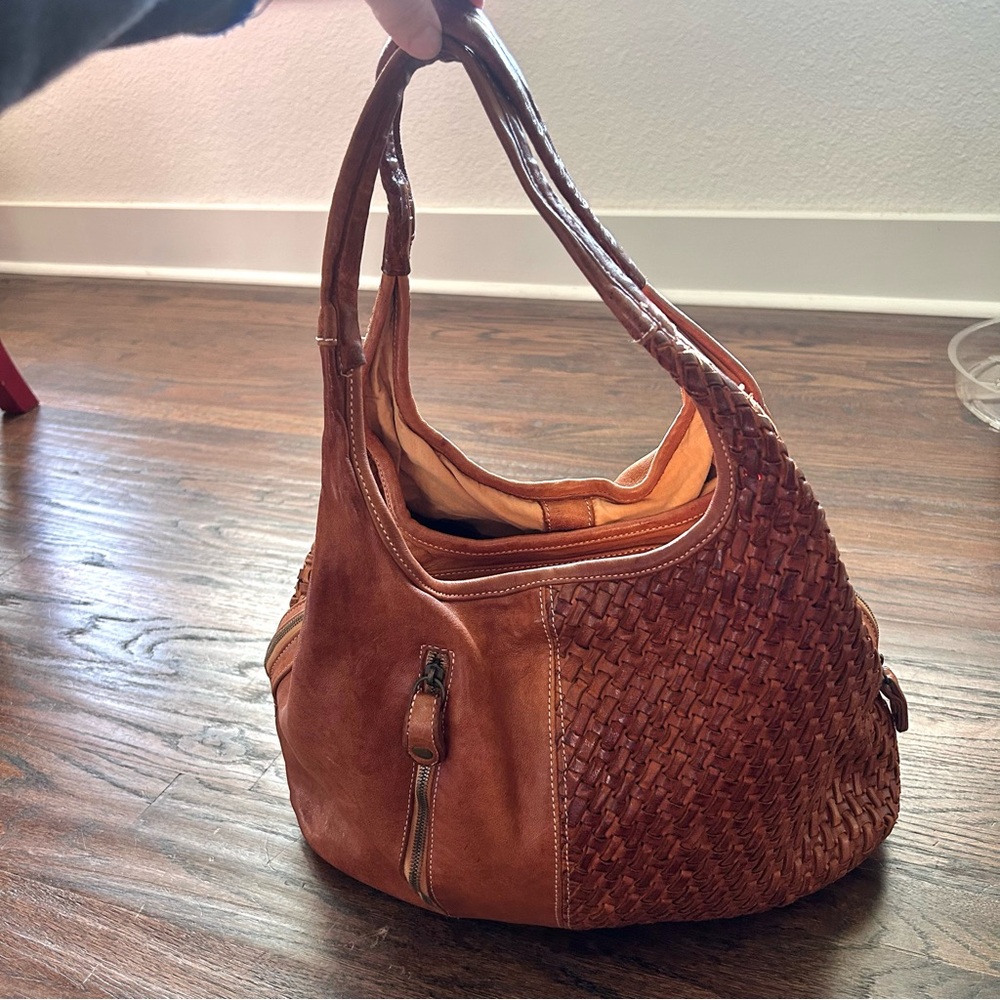 Sundance Hobo Shoulder‎ Bag Brown Woven Leather Bohemian Boho Ital